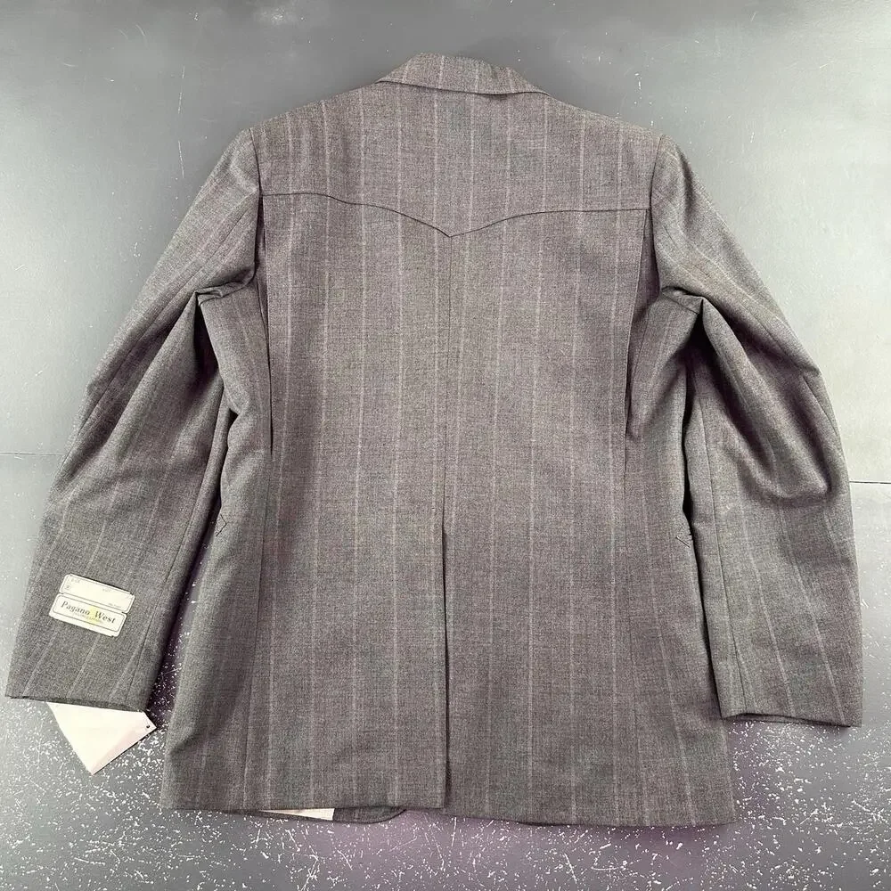 VTG Pagano West Suit Mens 42R Gray Tweed Wool Blend Striped 32" Waist NWT USA - Picture 10 of 16